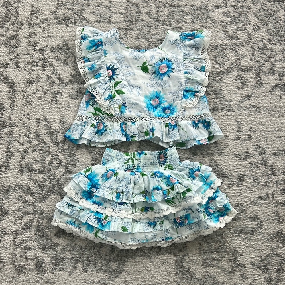 LoveShackFancy Rosemary Ruffle Top Blueberry Cloud Size 2-3 Y